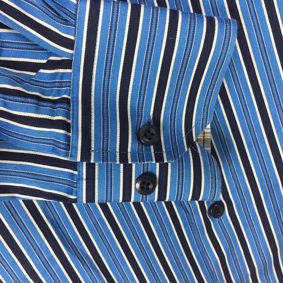 Tallia Dress Shirt Mens Small 14 1/2 Long Sleeve Button Front Blue Black Stripe - Picture 2 of 9